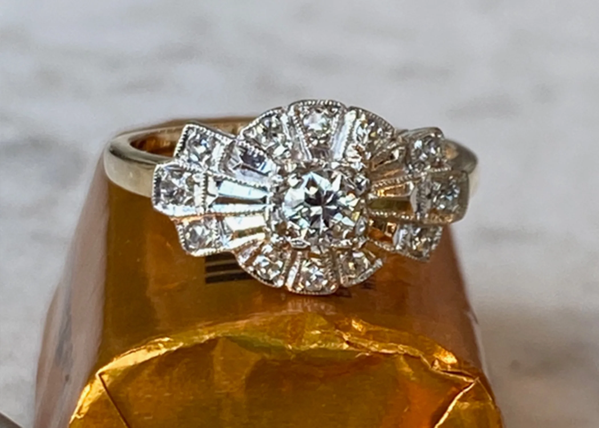 Vintage Retro Cluster Diamond Engagement Ring in 14k - Image 6