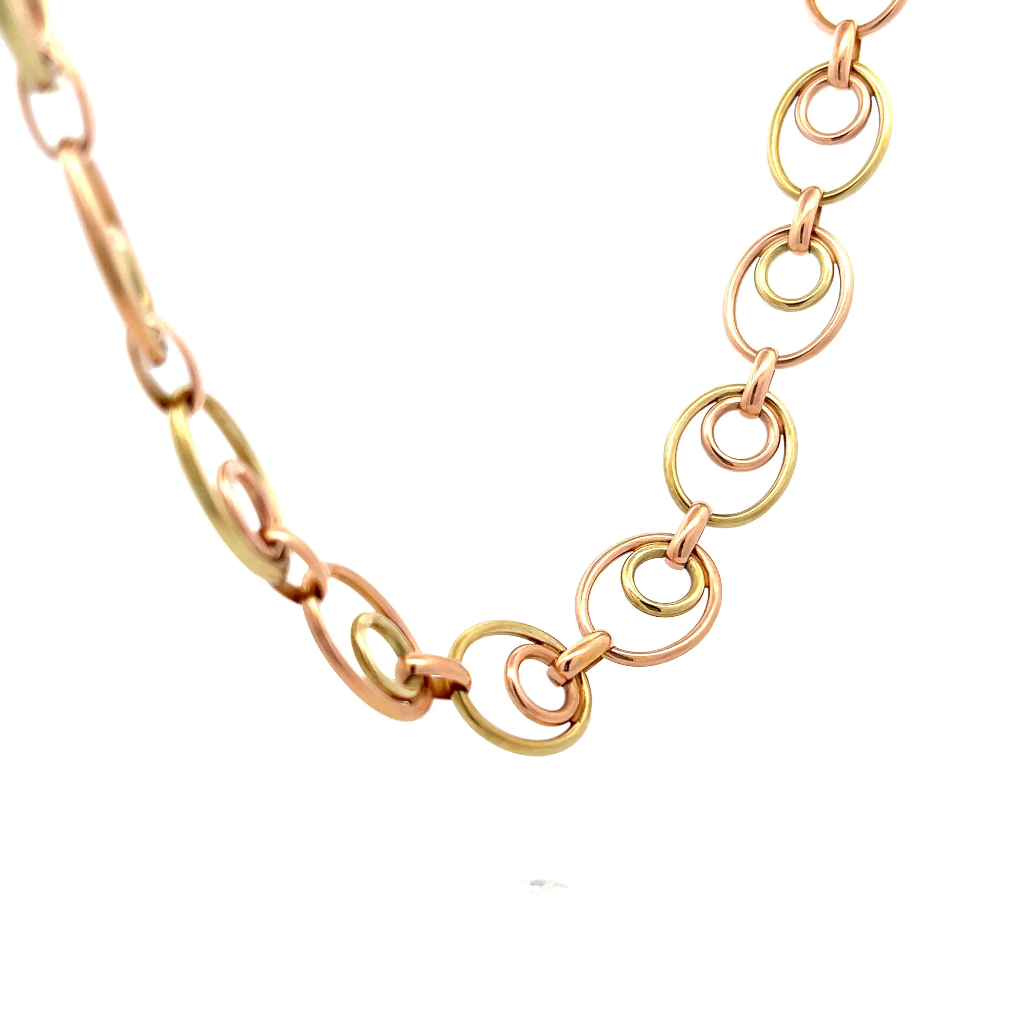 Vintage Retro Collar Chain Necklace in 14k Rose & Yellow Gold - Image 2
