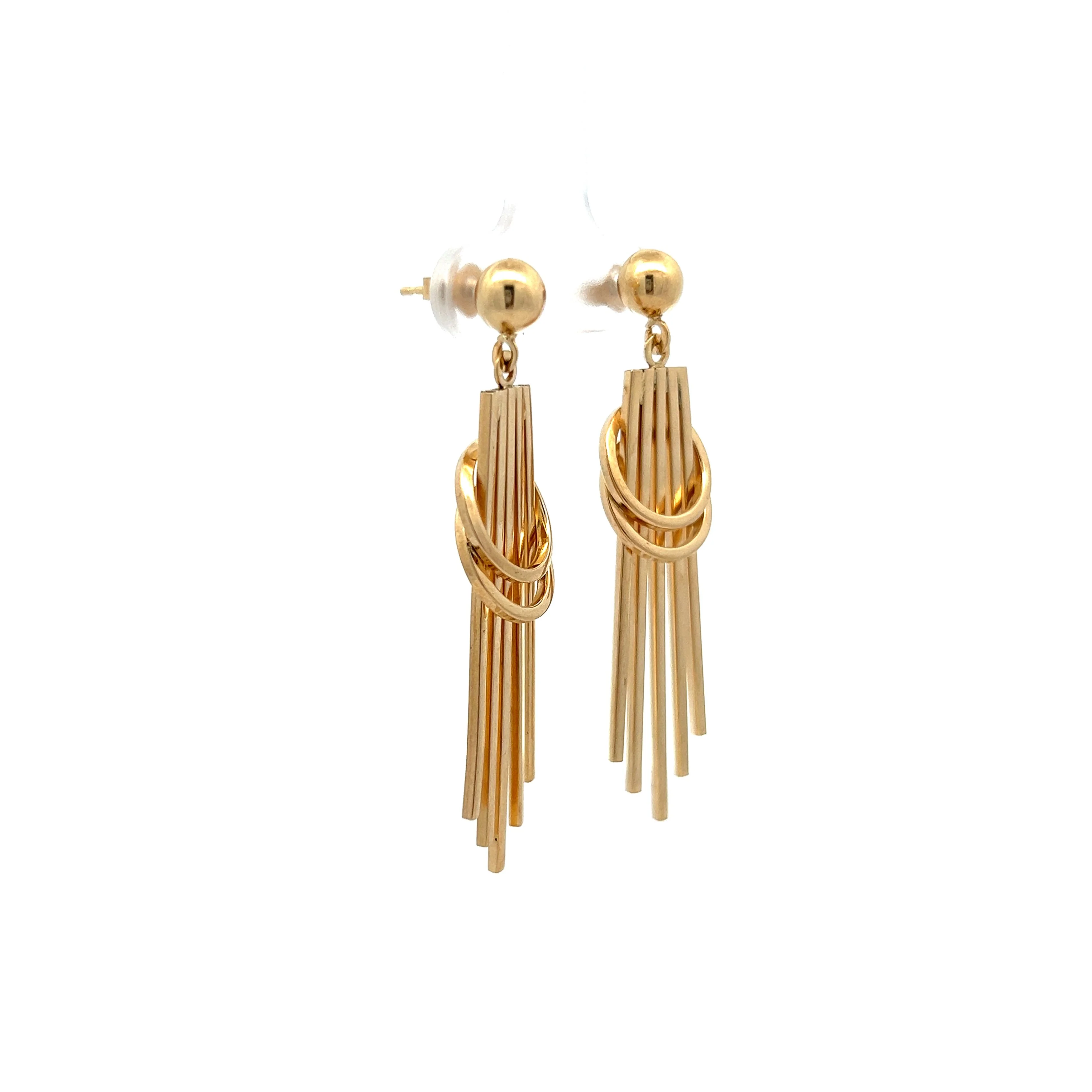 Vintage Retro Dangle Drop Earrings in 14k Yellow Gold - Image 3