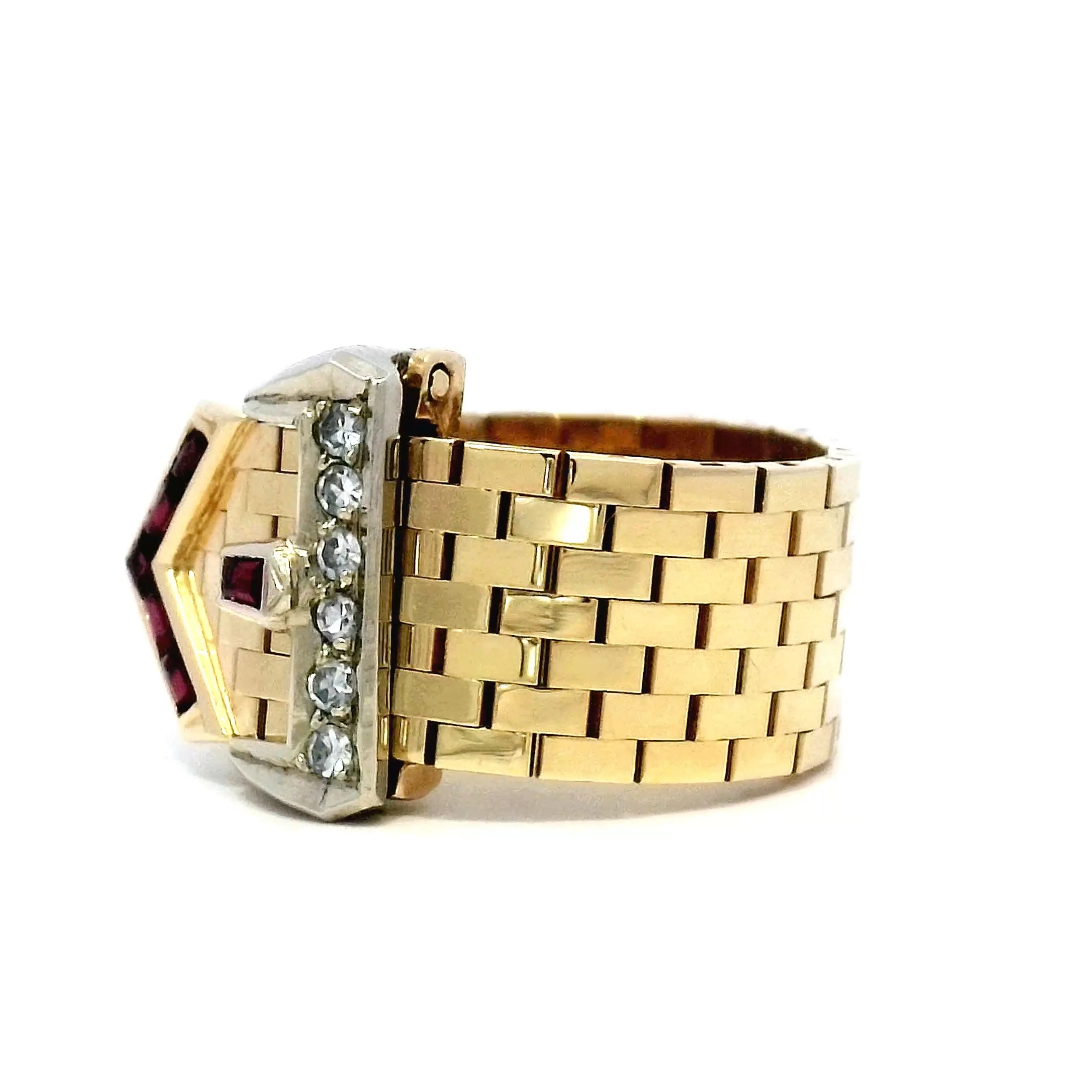 Vintage Retro Diamond Buckle Ring in 14k Yellow Gold - Image 2