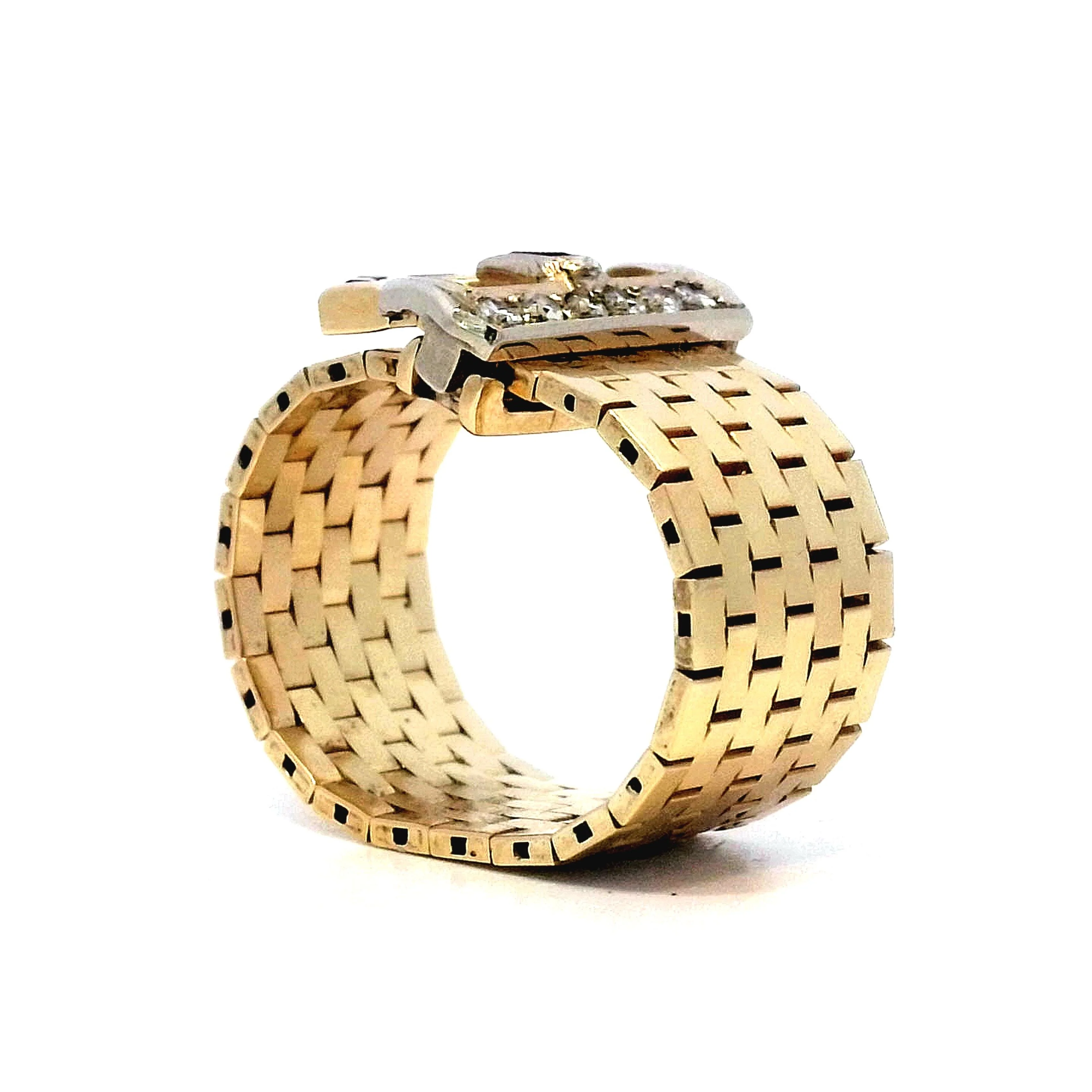 Vintage Retro Diamond Buckle Ring in 14k Yellow Gold - Image 5
