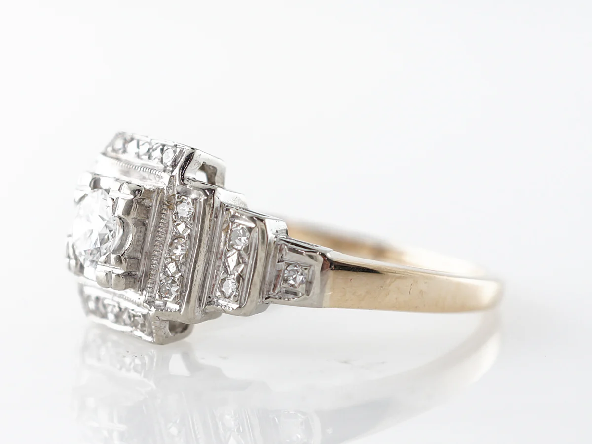 Vintage Retro Diamond Engagement Ring in White & Yellow Gold - Image 2