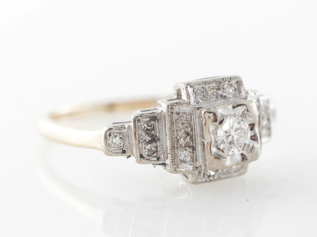 Vintage Retro Diamond Engagement Ring in White & Yellow Gold - Image 3