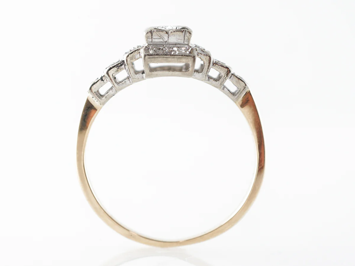 Vintage Retro Diamond Engagement Ring in White & Yellow Gold - Image 4