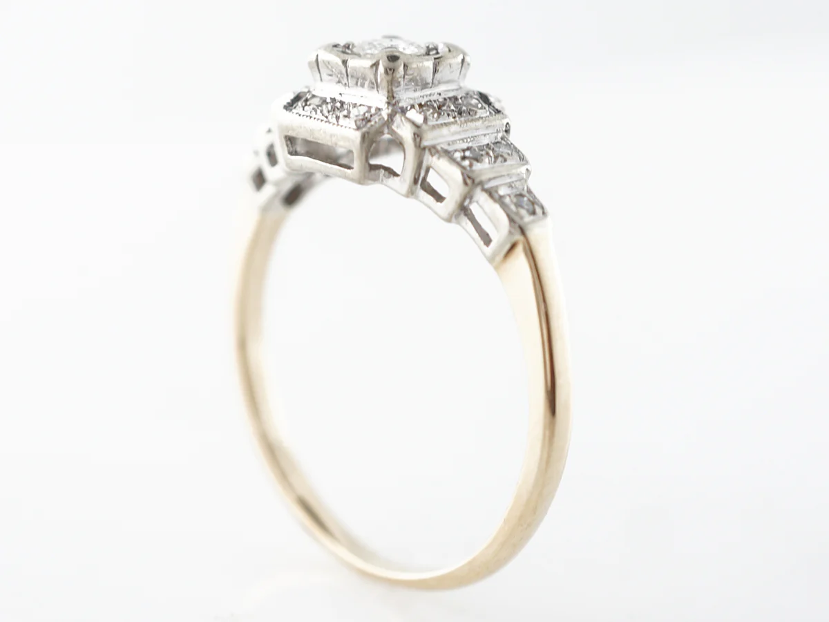 Vintage Retro Diamond Engagement Ring in White & Yellow Gold - Image 5