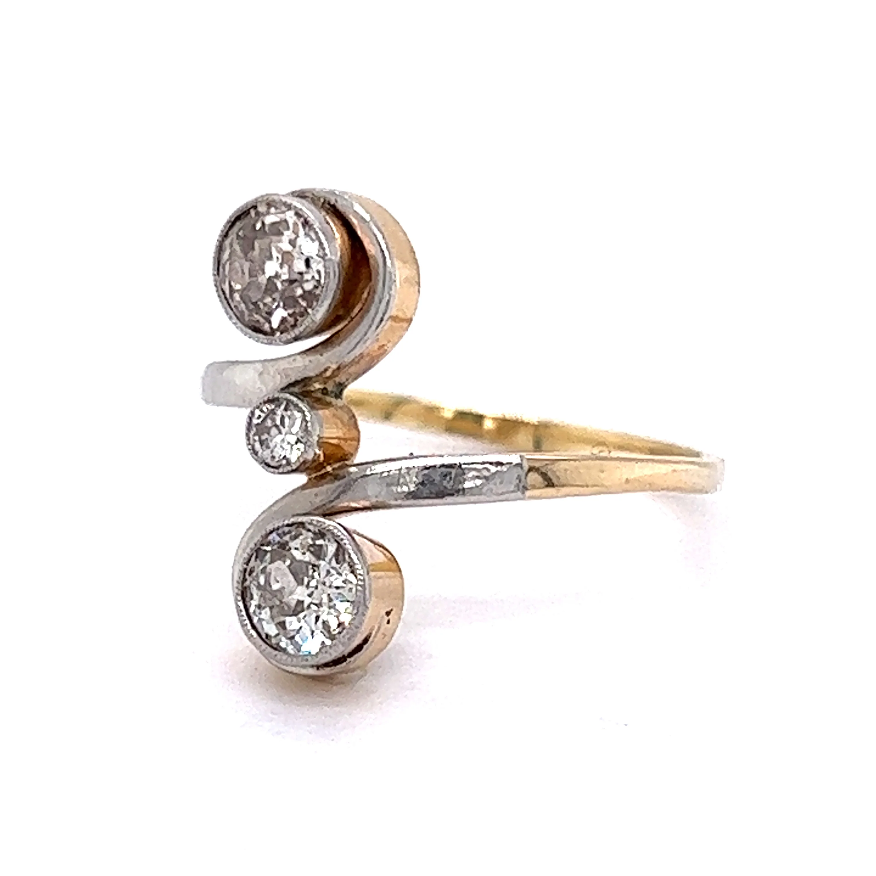 Vintage Retro Diamond Ring in 14k Yellow Gold and Platinum - Image 2