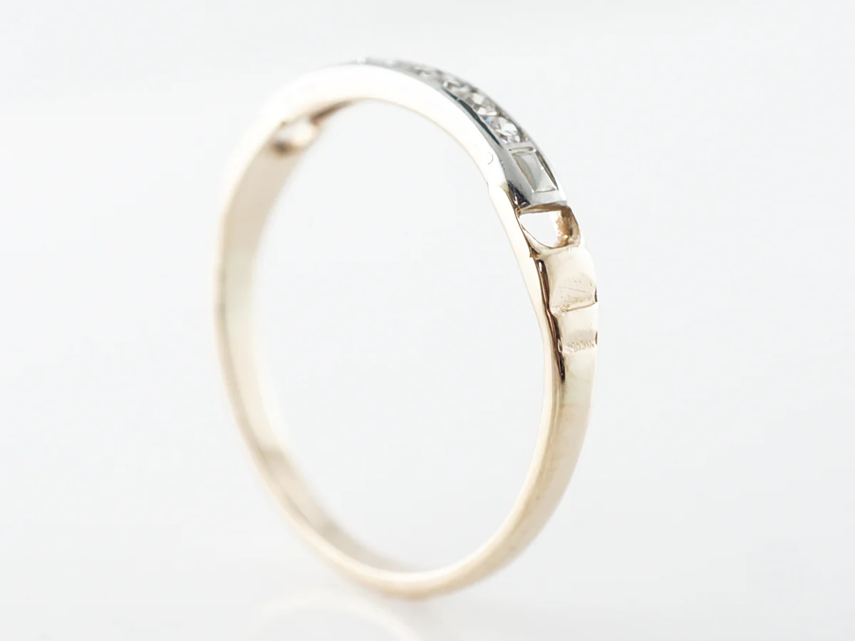 Vintage Retro Diamond Wedding Band in Yellow & White Gold - Image 5