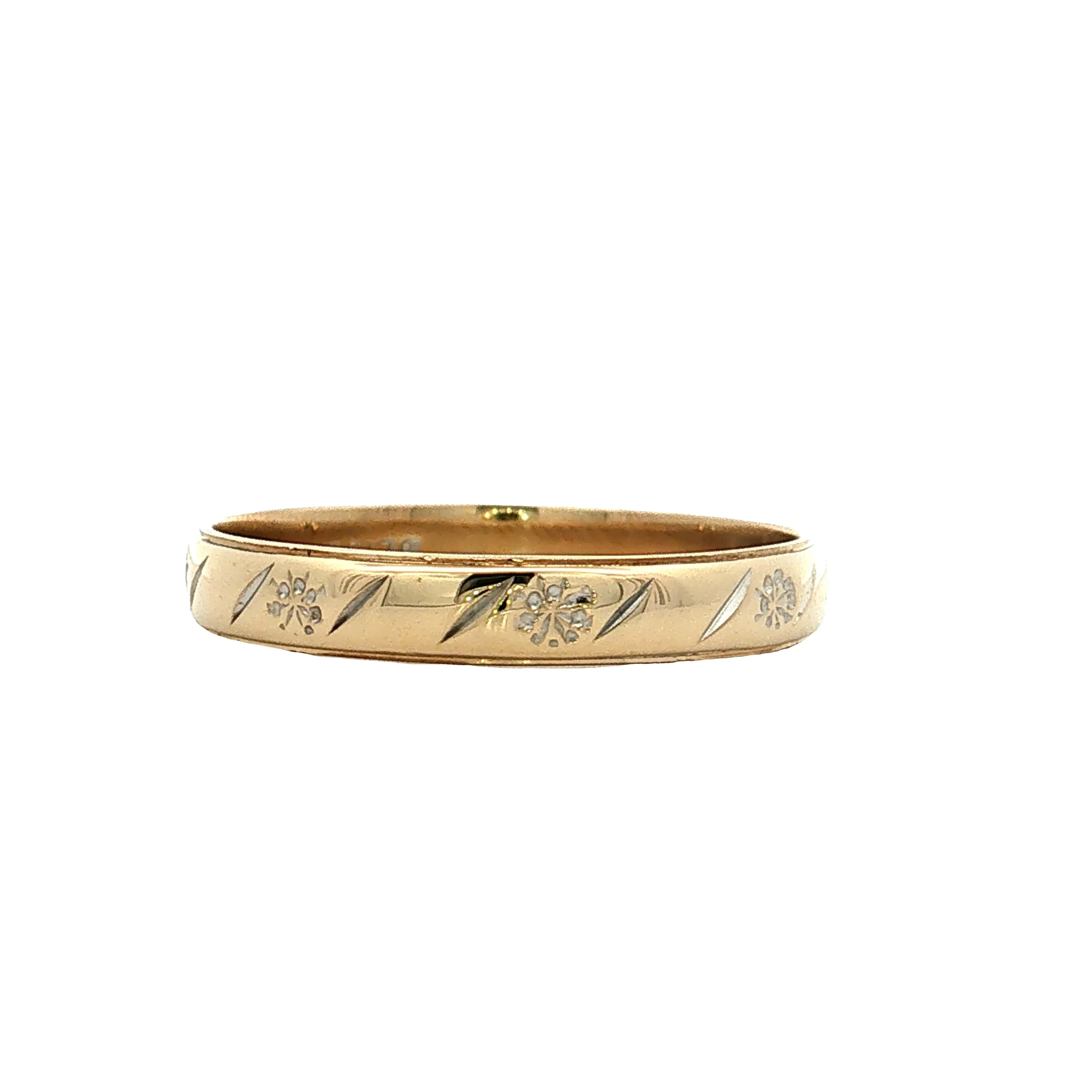 Vintage Retro Men's Engraved Wedding Band 18k Two-Tone Gold - Image 2