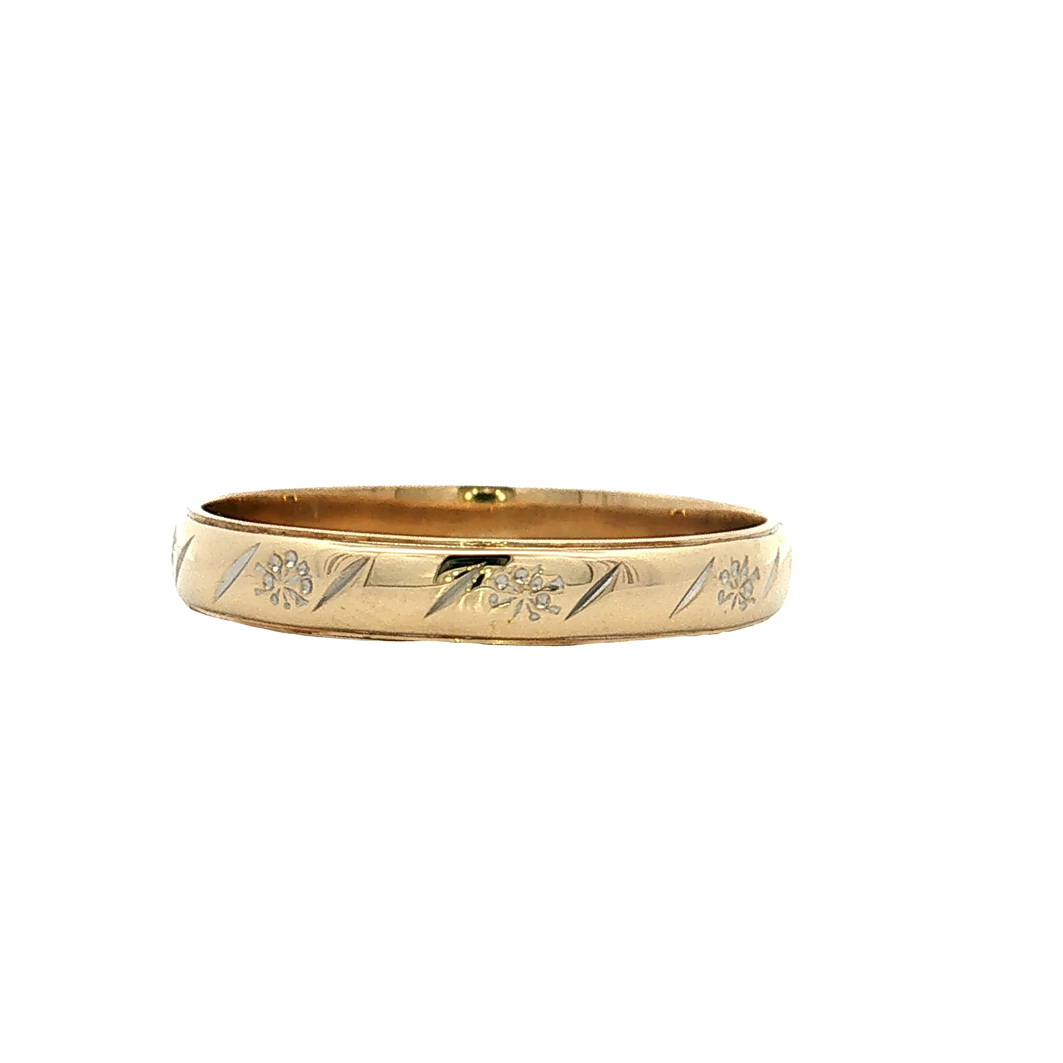 Vintage Retro Men's Engraved Wedding Band 18k Two-Tone Gold - Image 3