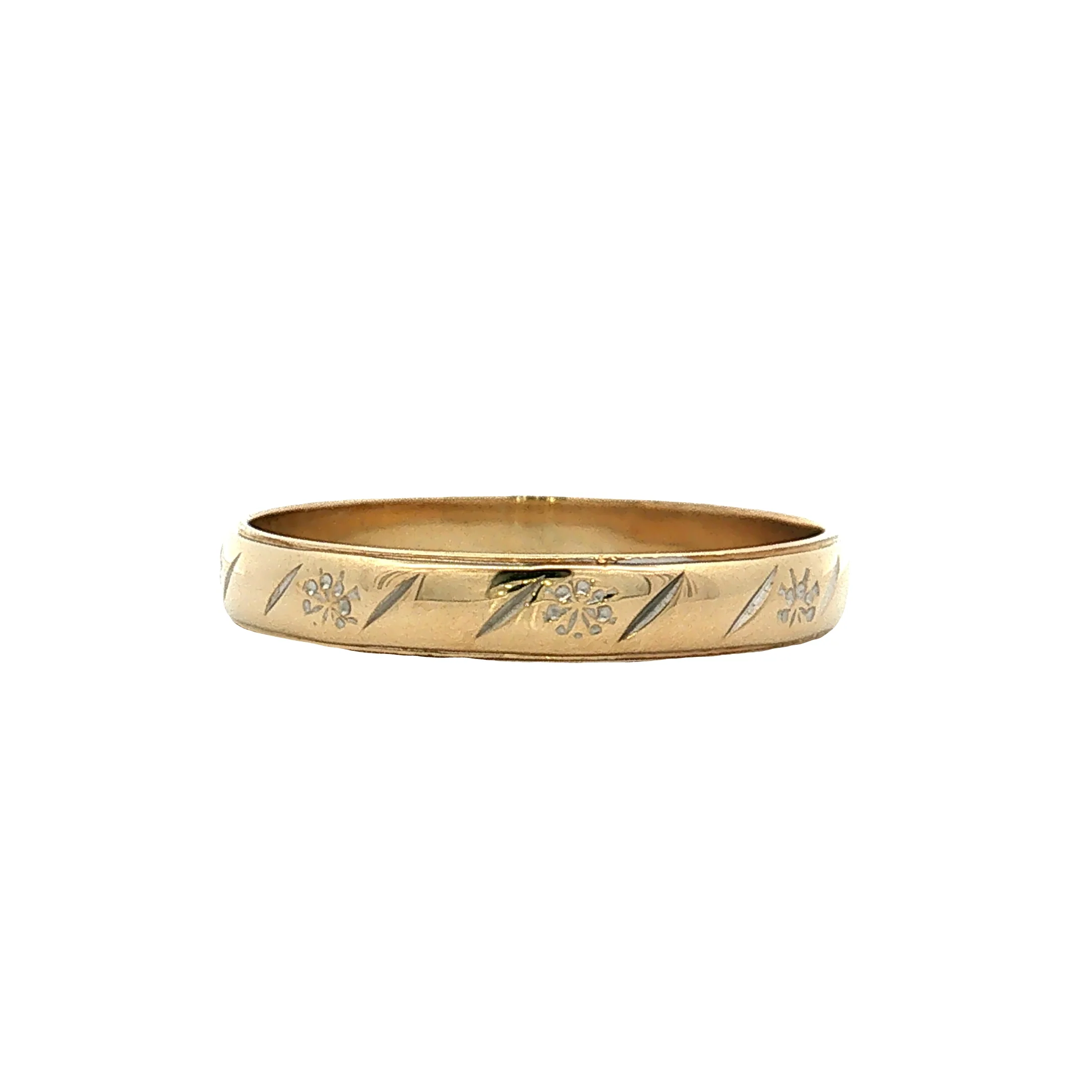 Vintage Retro Men's Engraved Wedding Band 18k Two-Tone Gold - Image 4