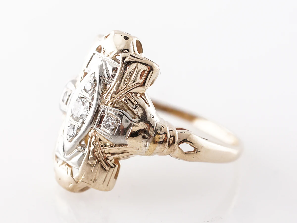 Vintage Retro Old European Diamond Ring in Yellow & White Gold - Image 2