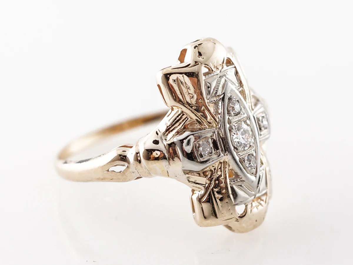 Vintage Retro Old European Diamond Ring in Yellow & White Gold - Image 3