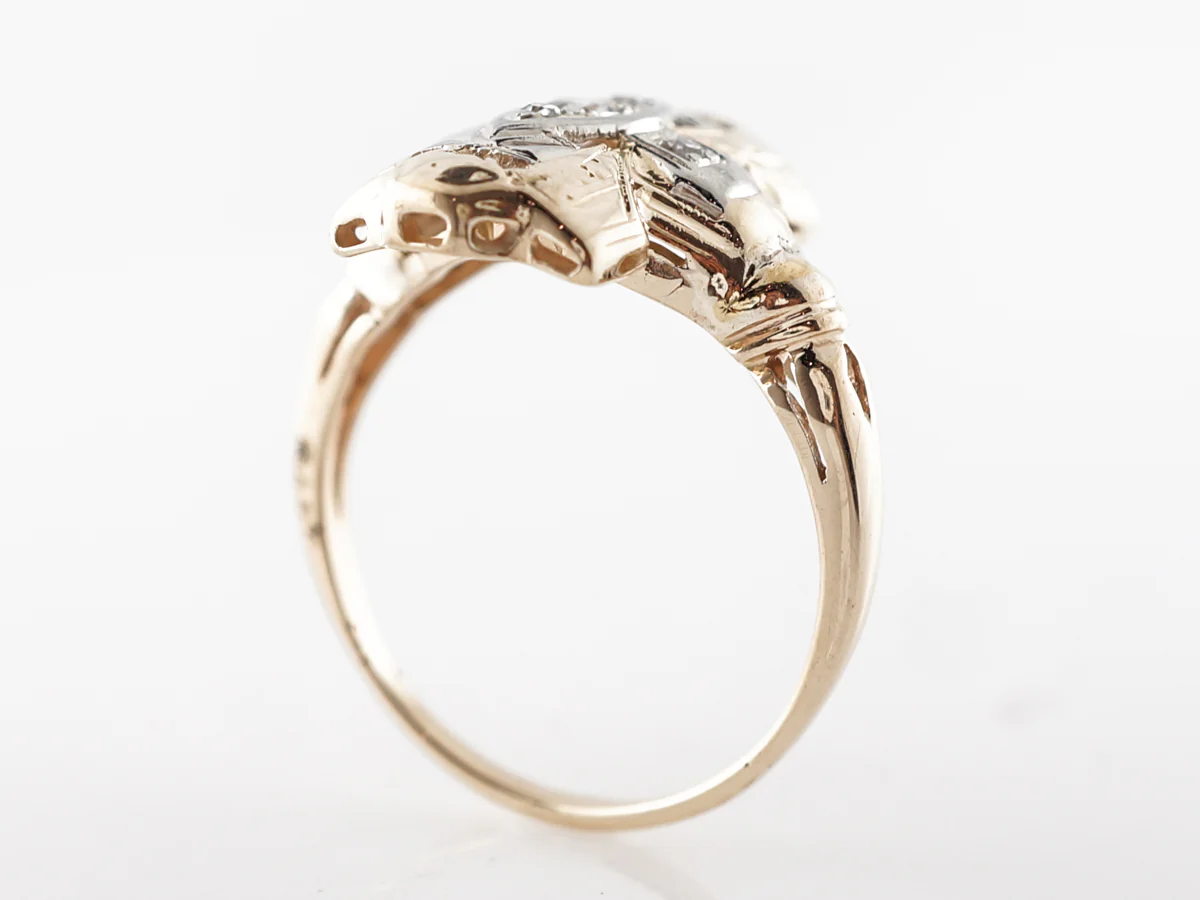 Vintage Retro Old European Diamond Ring in Yellow & White Gold - Image 4