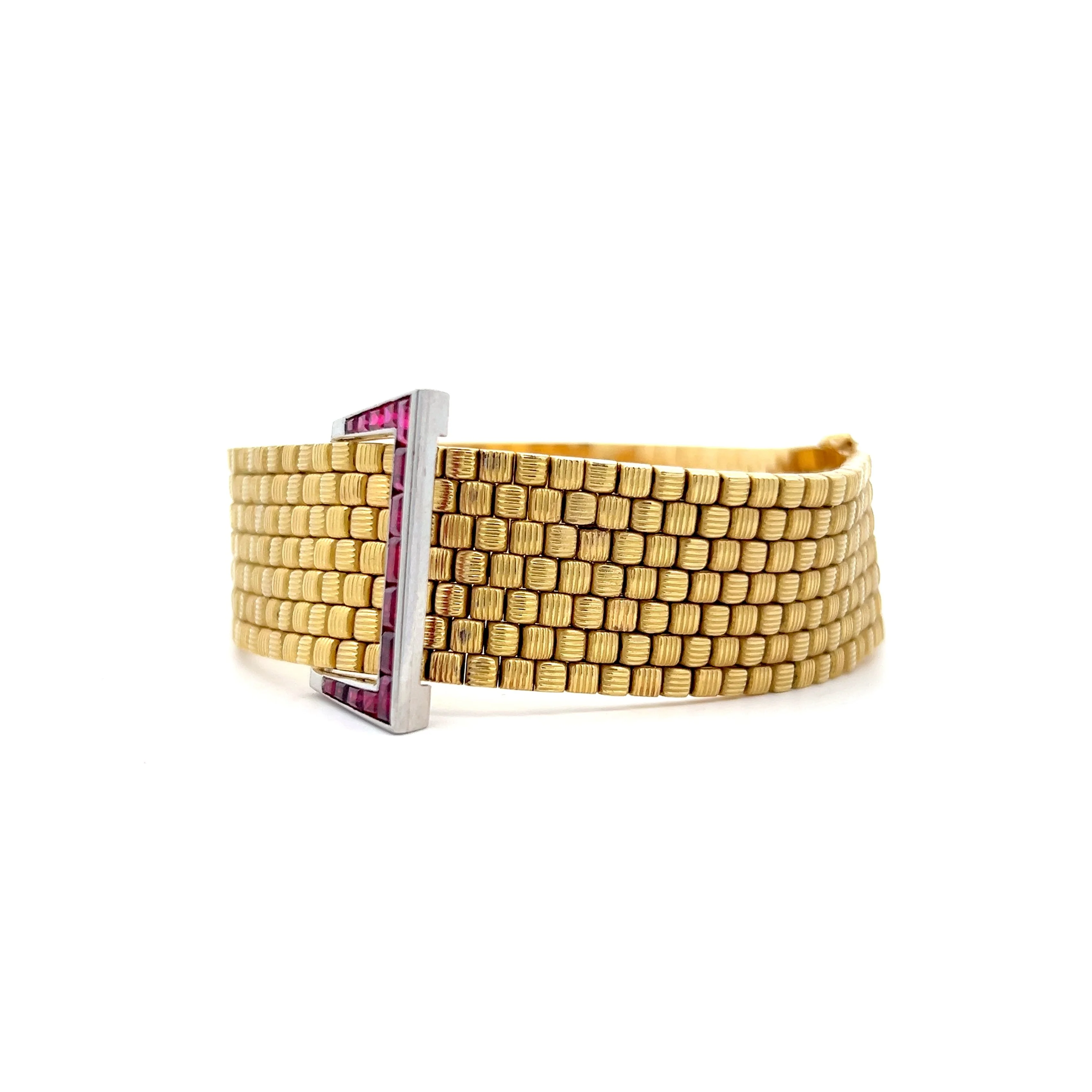 Vintage Retro Ruby Buckle Bracelet in 18k Yellow Gold - Image 2