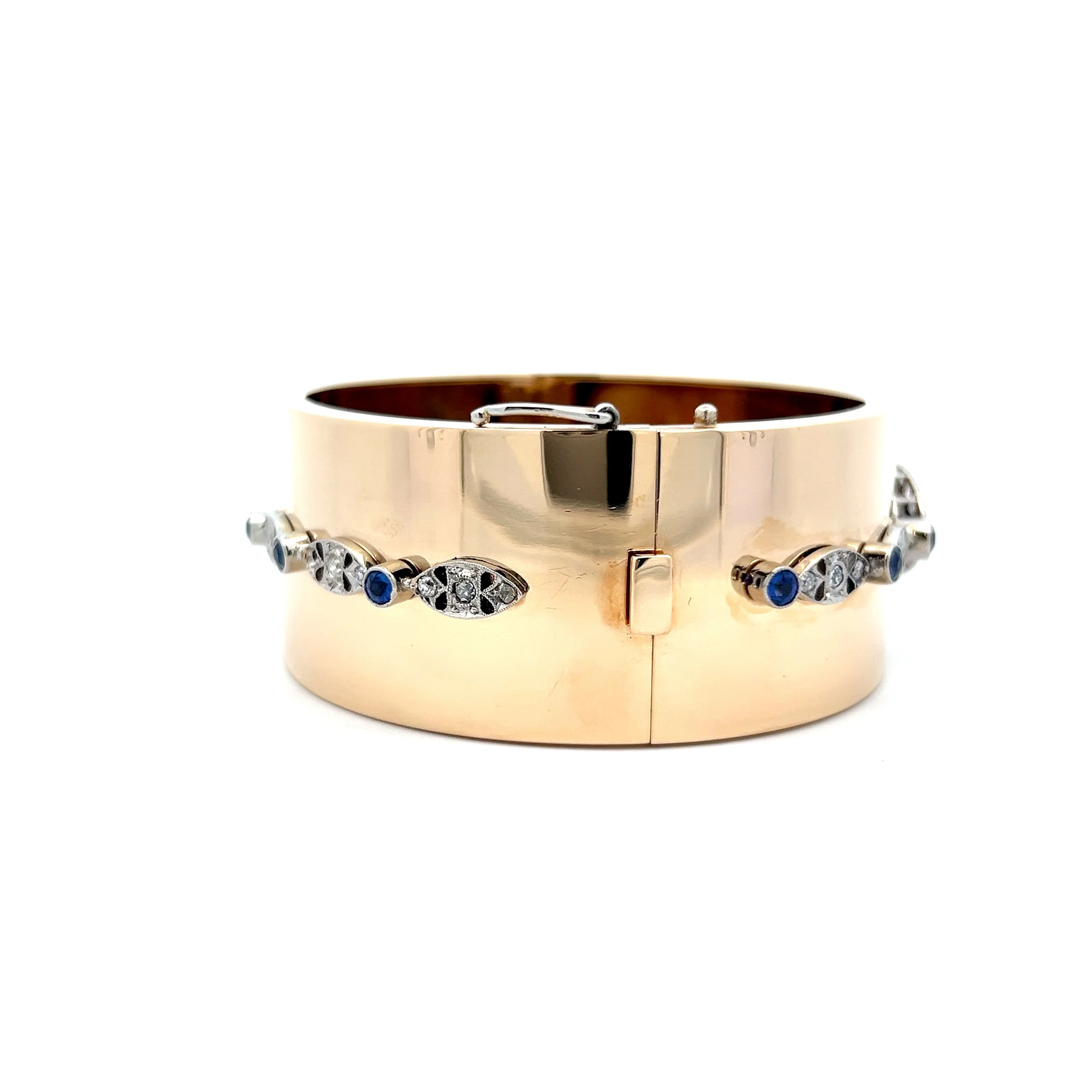 Vintage Retro Sapphire & Diamond Bracelet in 14k/Platinum - Image 4