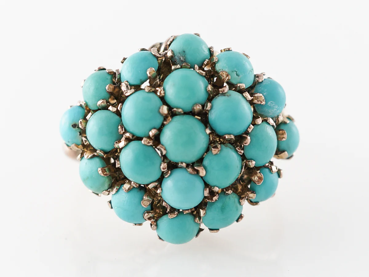 Vintage Retro Turquoise Cluster Ring in 14k Rose & Yellow Gold
