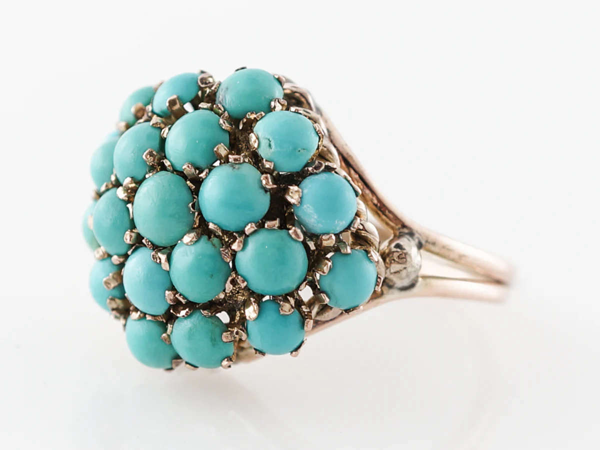 Vintage Retro Turquoise Cluster Ring in 14k Rose & Yellow Gold - Image 2