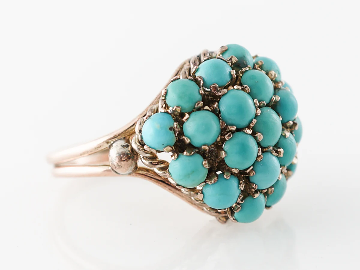 Vintage Retro Turquoise Cluster Ring in 14k Rose & Yellow Gold - Image 3