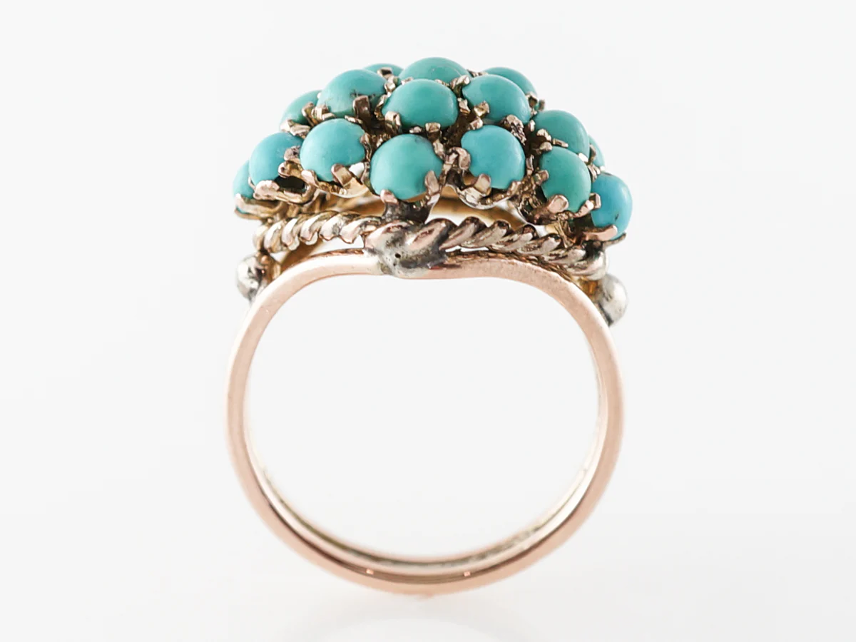 Vintage Retro Turquoise Cluster Ring in 14k Rose & Yellow Gold - Image 4