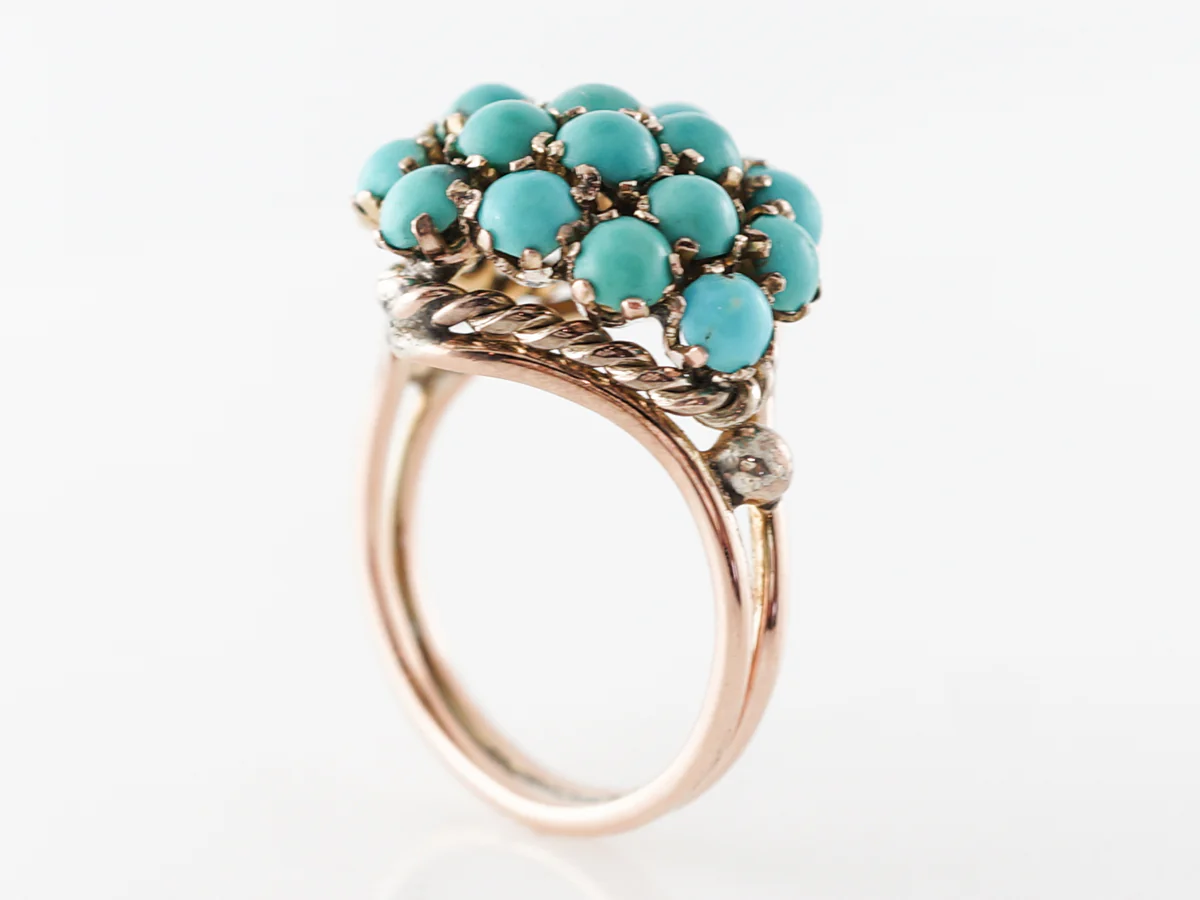 Vintage Retro Turquoise Cluster Ring in 14k Rose & Yellow Gold - Image 5