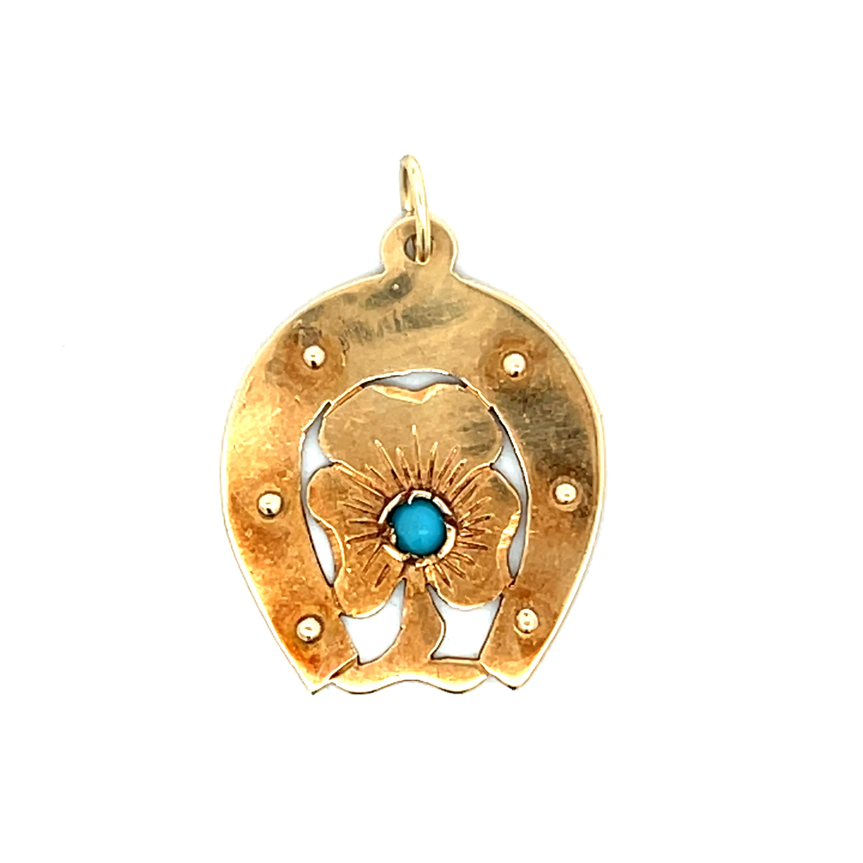 Vintage Retro Turquoise Pendant in 14k Yellow Gold