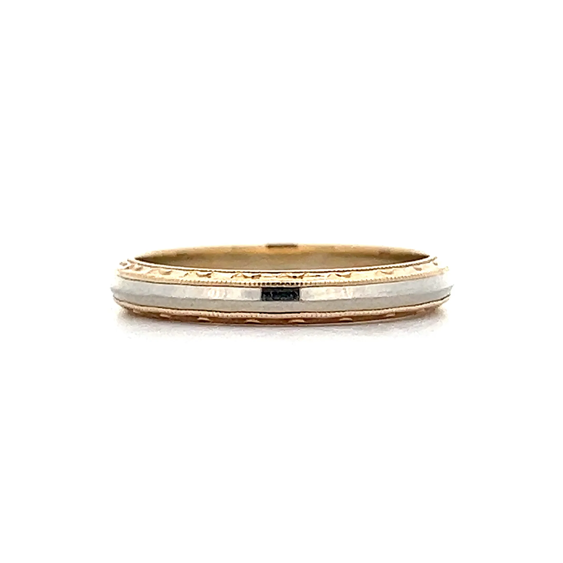 Vintage Retro Two-Tone Milgrain Wedding Band in 14k