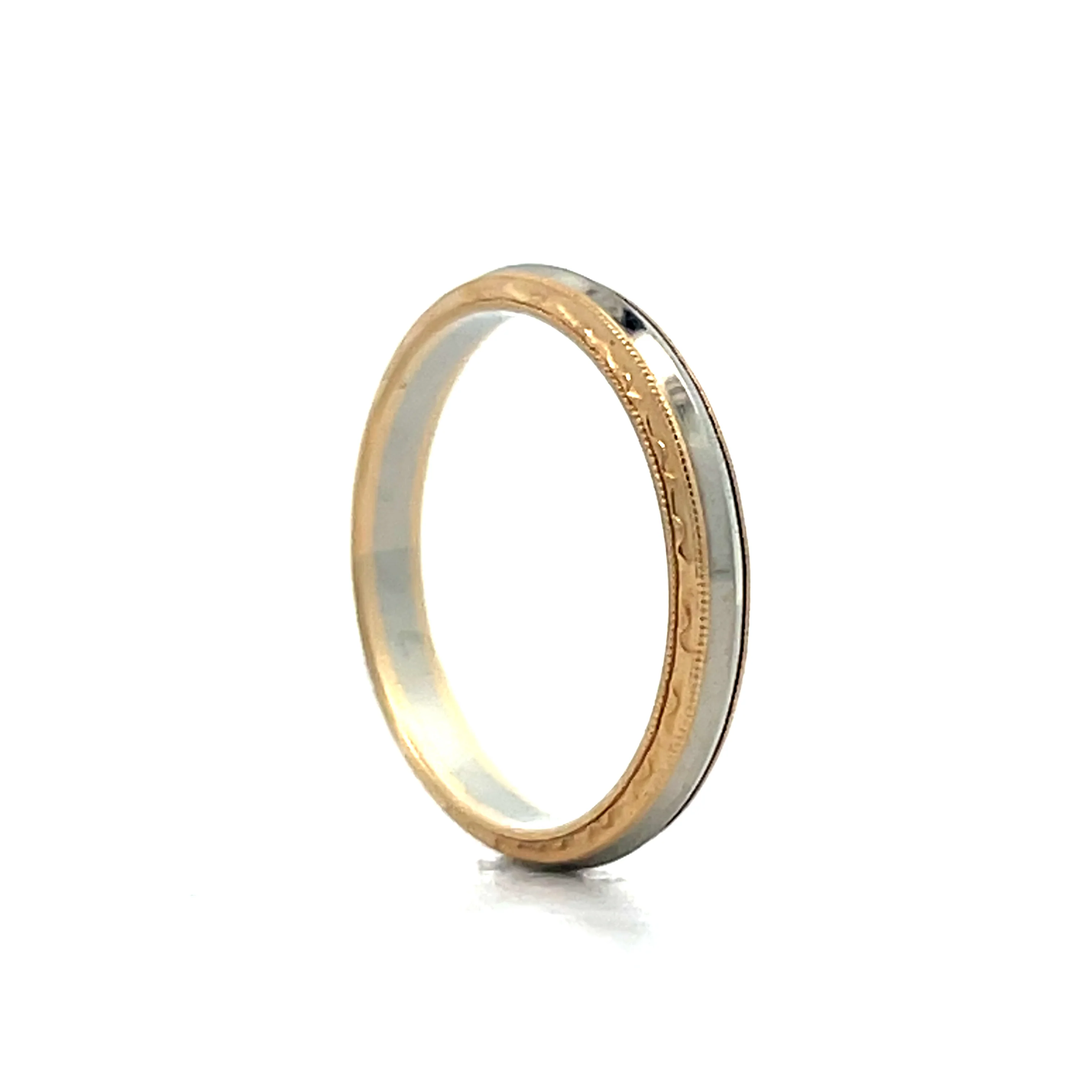 Vintage Retro Two-Tone Milgrain Wedding Band in 14k - Image 5