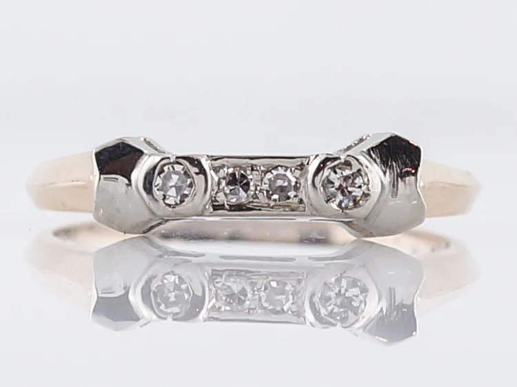 Vintage Retro Wedding Band .11 Single Cut Diamonds in 14k Yellow & White Gold
