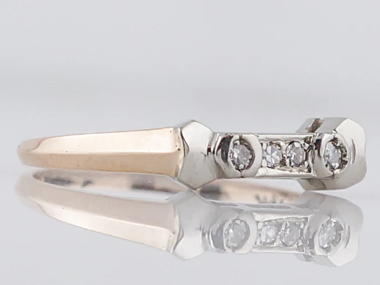 Vintage Retro Wedding Band .11 Single Cut Diamonds in 14k Yellow & White Gold - Image 2