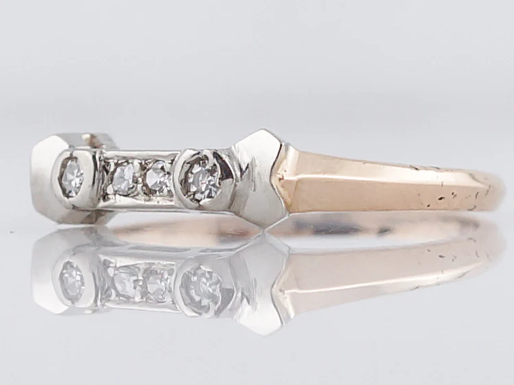 Vintage Retro Wedding Band .11 Single Cut Diamonds in 14k Yellow & White Gold - Image 3