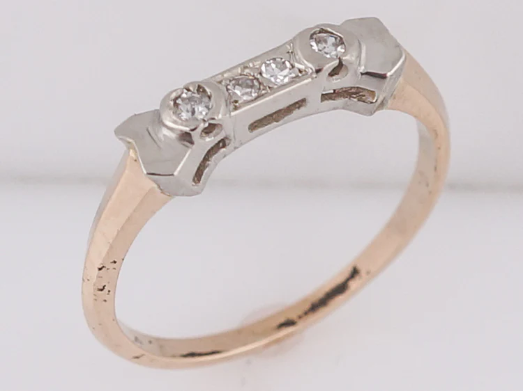 Vintage Retro Wedding Band .11 Single Cut Diamonds in 14k Yellow & White Gold - Image 4