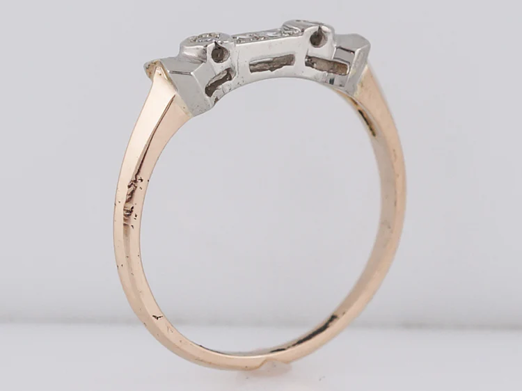 Vintage Retro Wedding Band .11 Single Cut Diamonds in 14k Yellow & White Gold - Image 5