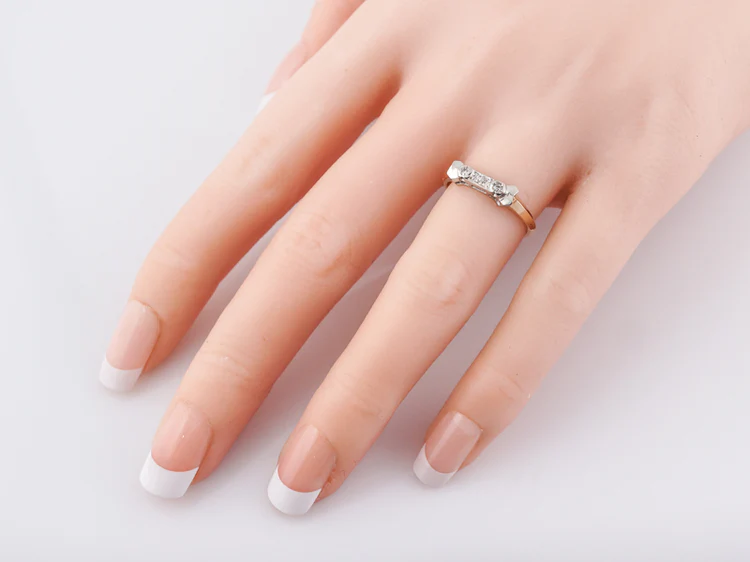 Vintage Retro Wedding Band .11 Single Cut Diamonds in 14k Yellow & White Gold - Image 6