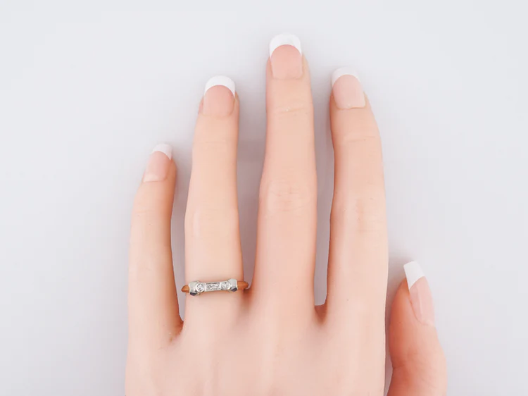 Vintage Retro Wedding Band .11 Single Cut Diamonds in 14k Yellow & White Gold - Image 7