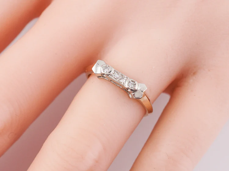Vintage Retro Wedding Band .11 Single Cut Diamonds in 14k Yellow & White Gold - Image 8