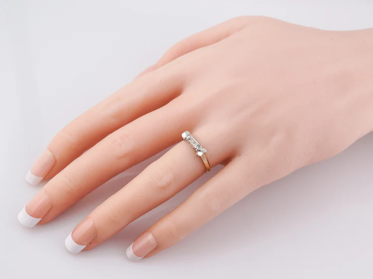 Vintage Retro Wedding Band .11 Single Cut Diamonds in 14k Yellow & White Gold - Image 9