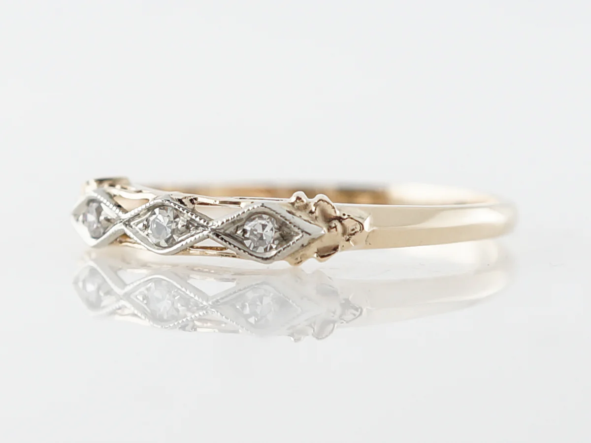 Vintage Retro Wedding Band w/ Diamonds in 14k - Image 2