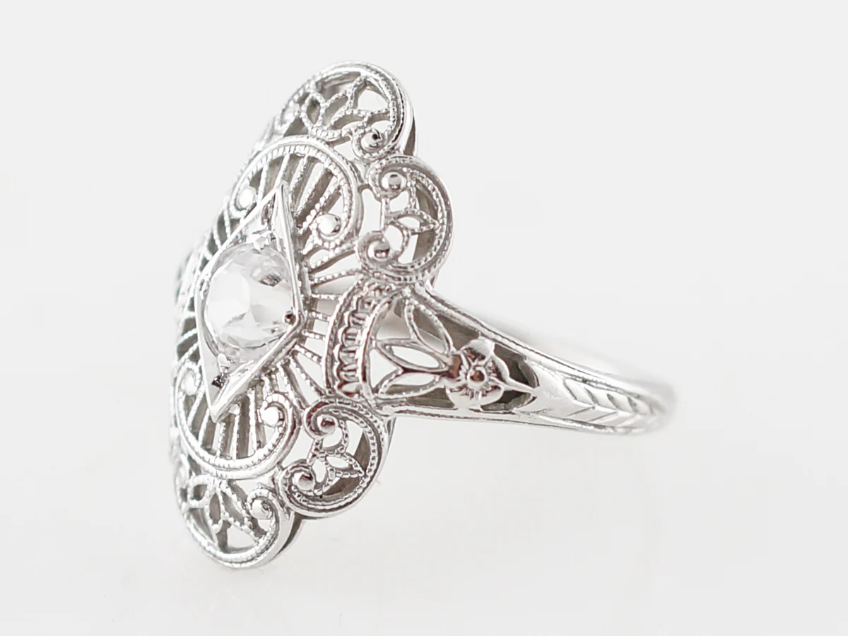 Vintage Right Hand Ring Art Deco .34 Old Mine Cut Diamond in 18k White Gold - Image 2