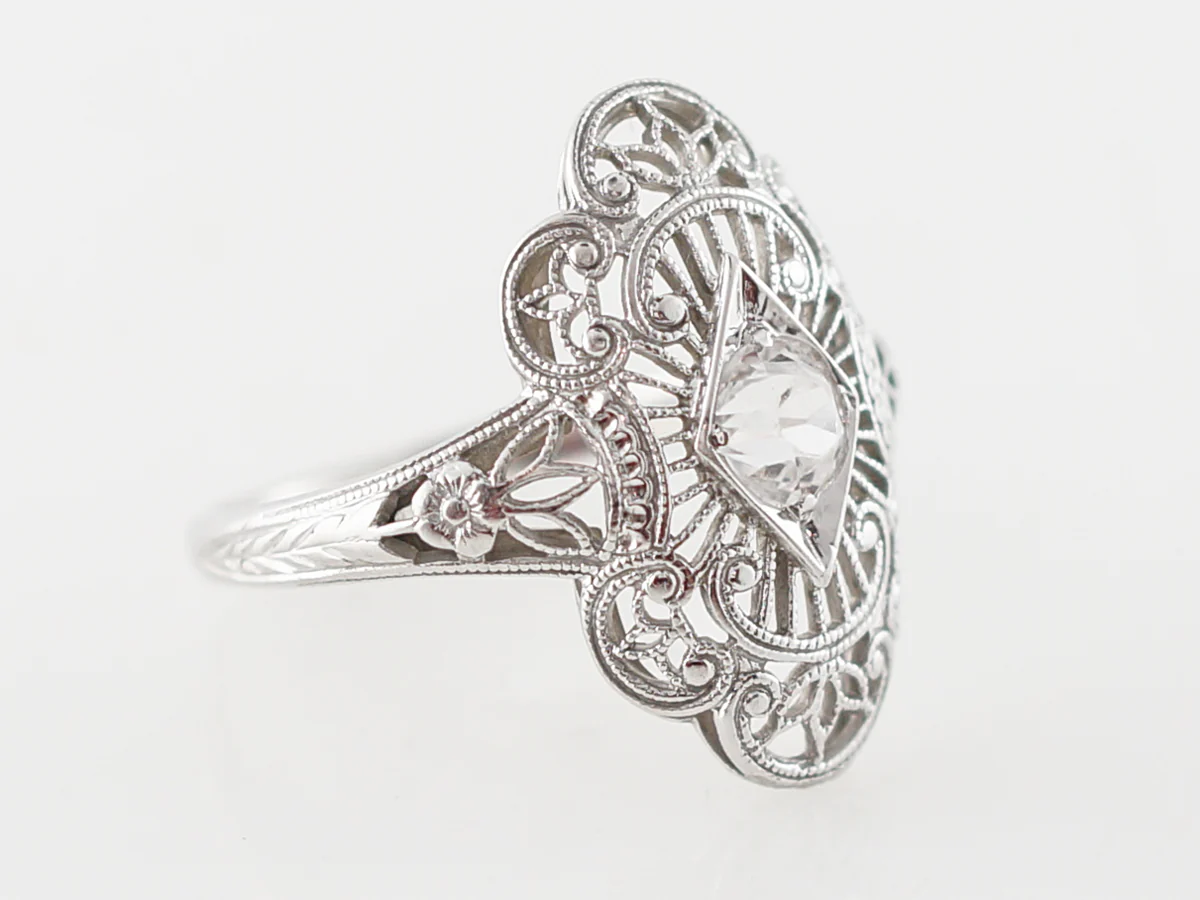 Vintage Right Hand Ring Art Deco .34 Old Mine Cut Diamond in 18k White Gold - Image 3