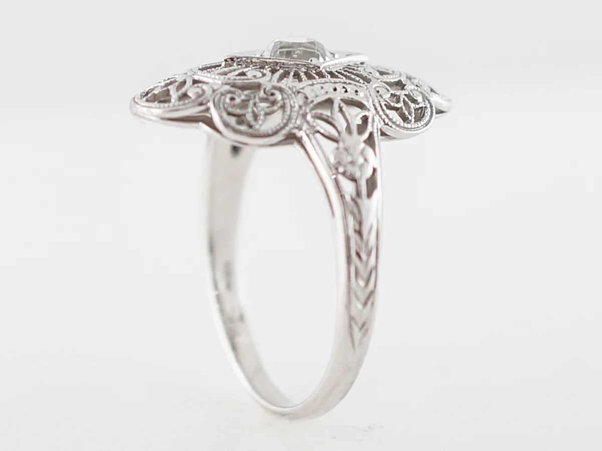 Vintage Right Hand Ring Art Deco .34 Old Mine Cut Diamond in 18k White Gold - Image 4