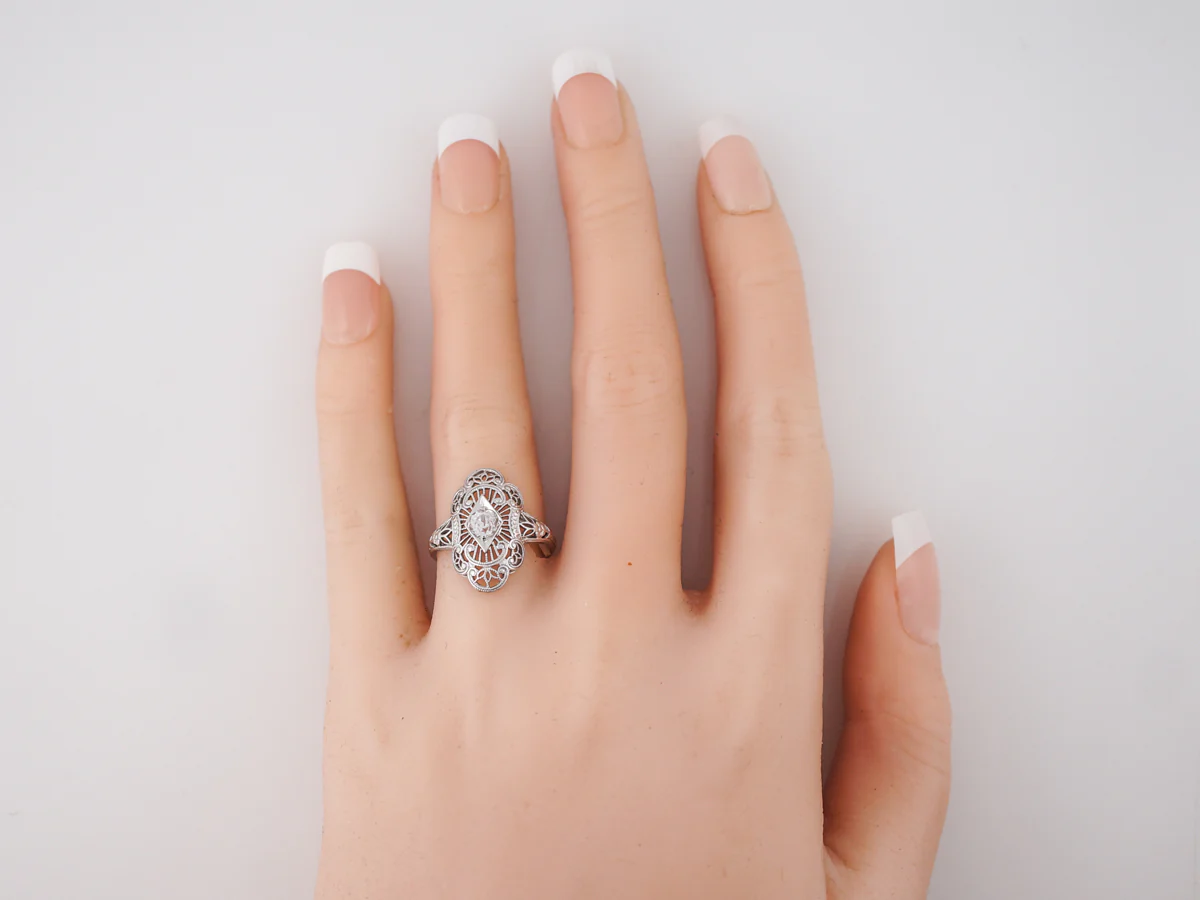 Vintage Right Hand Ring Art Deco .34 Old Mine Cut Diamond in 18k White Gold - Image 6