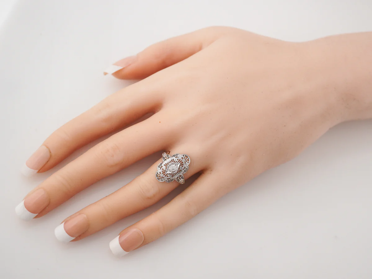 Vintage Right Hand Ring Art Deco .34 Old Mine Cut Diamond in 18k White Gold - Image 7
