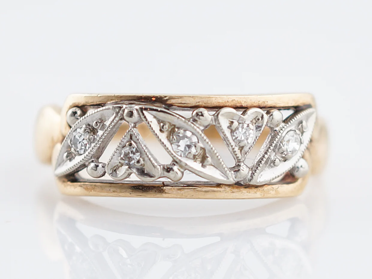 Vintage Right Hand Ring Mid-Century .05 Round Brilliant Cut Diamonds in 14K Yellow & White Gold