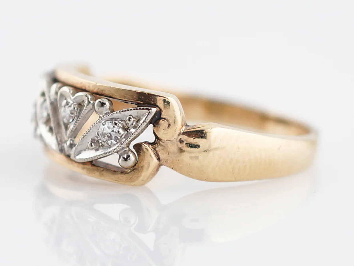 Vintage Right Hand Ring Mid-Century .05 Round Brilliant Cut Diamonds in 14K Yellow & White Gold - Image 2