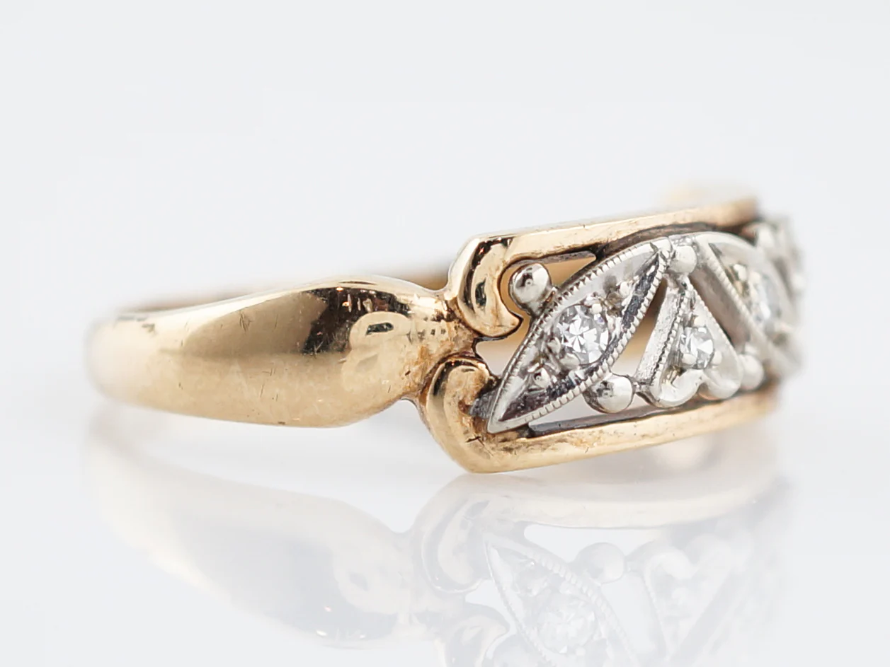 Vintage Right Hand Ring Mid-Century .05 Round Brilliant Cut Diamonds in 14K Yellow & White Gold - Image 3