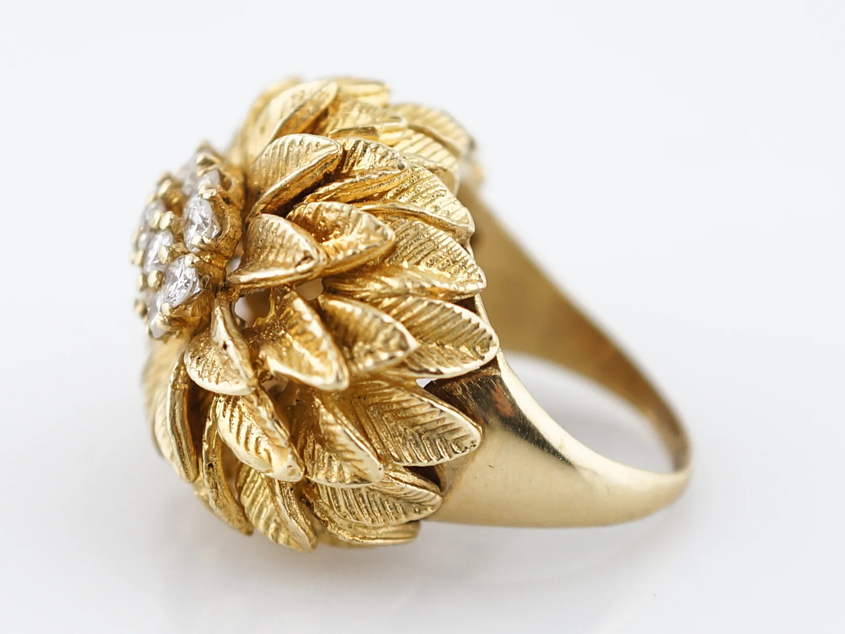 Vintage Right Hand Ring Mid Century 1.04 Round Brilliant Cut Diamonds in 14k Yellow Gold - Image 2