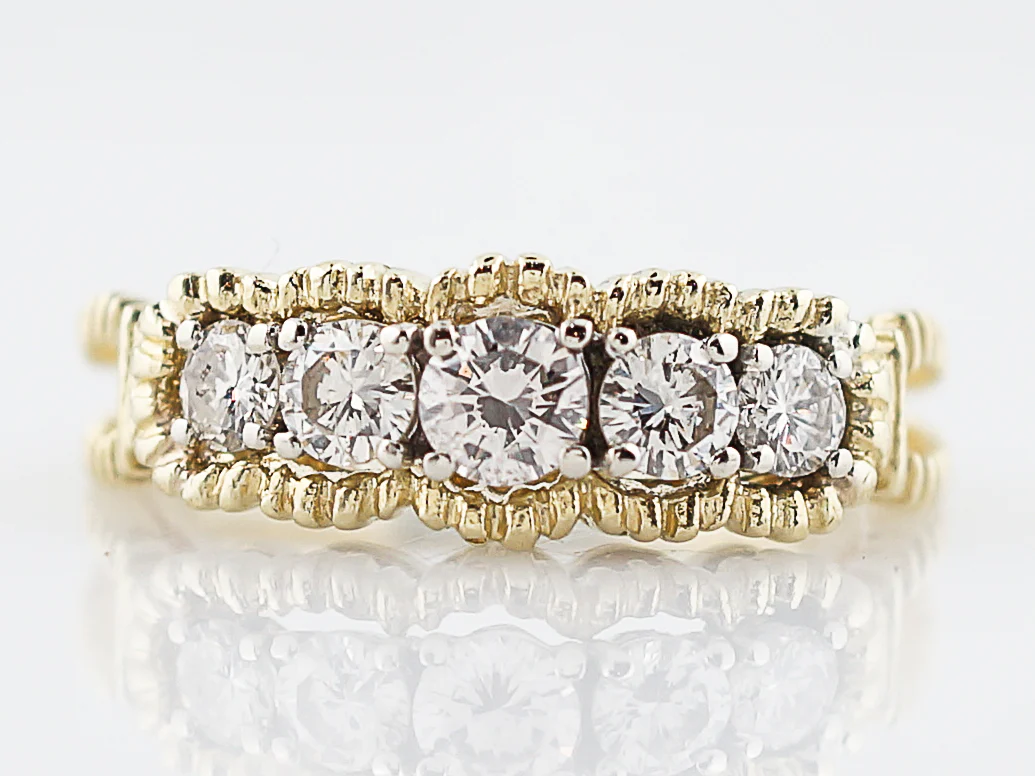 Vintage Right Hand Ring Mid Century 1.05 Round Brilliant Cut Diamonds in 14K Yellow Gold - Image 2