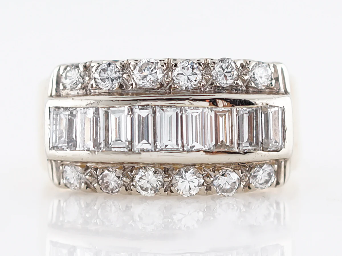 Vintage Right Hand Ring Mid-Century 1.30 Baguette Cut Diamonds in 14k Yellow Gold