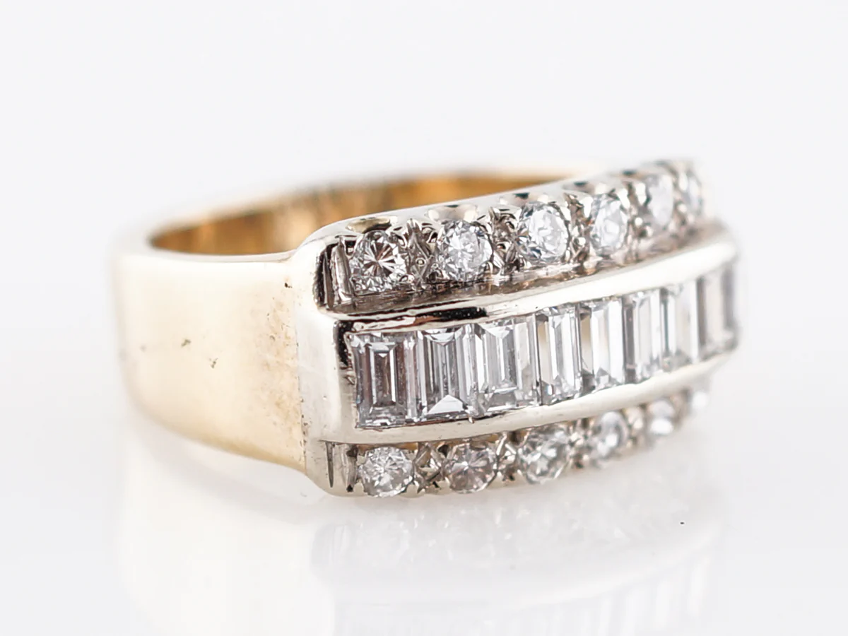 Vintage Right Hand Ring Mid-Century 1.30 Baguette Cut Diamonds in 14k Yellow Gold - Image 3