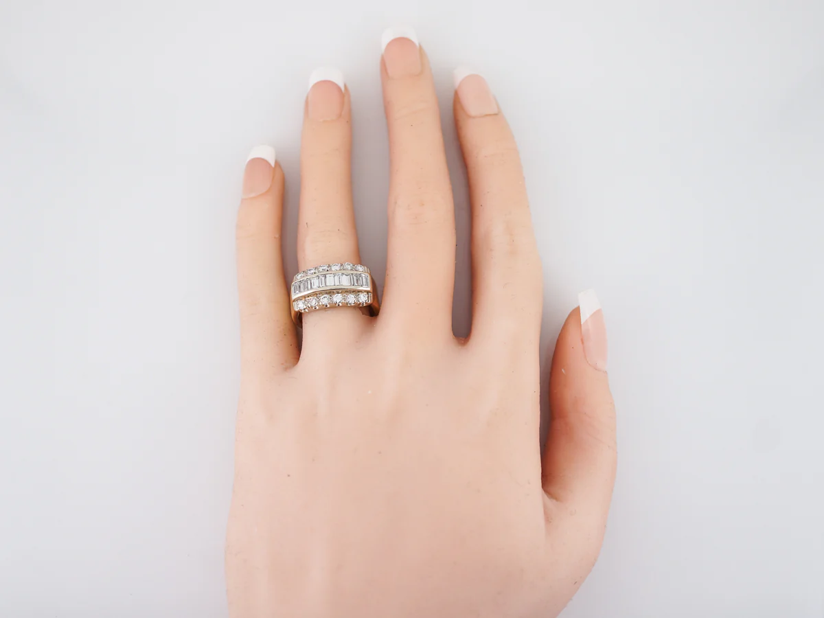 Vintage Right Hand Ring Mid-Century 1.30 Baguette Cut Diamonds in 14k Yellow Gold - Image 6